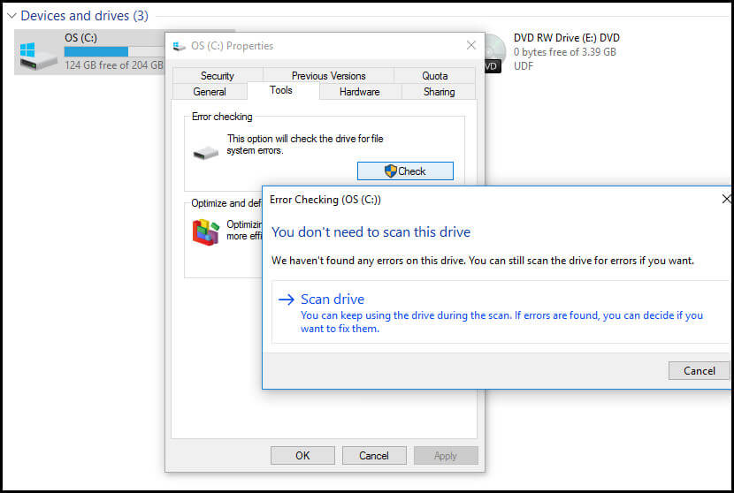 Windows HDD Check Disk có sẵn trong Windows