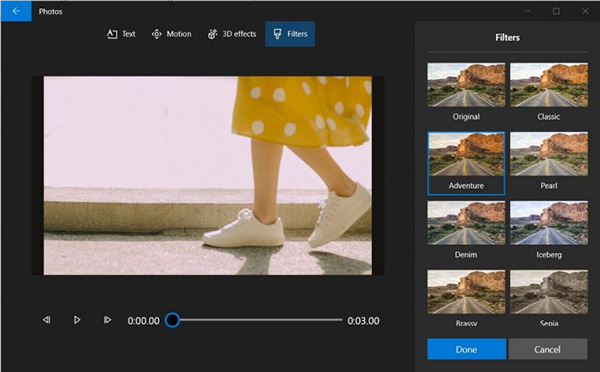 Thay đổi tùy chọn bộ lọc màu video