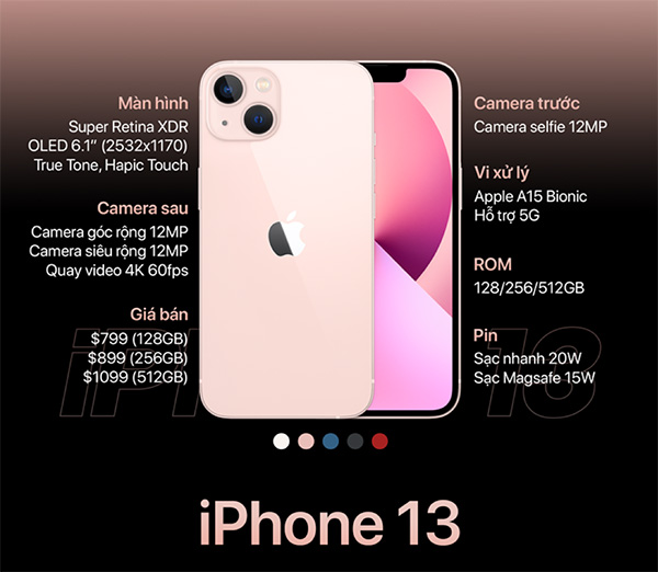 Thông số kỹ thuật và giá bán iPhone 13 màu hồng.