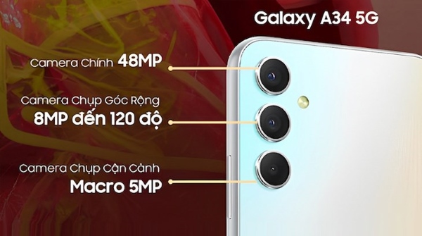 Galaxy A34 sở hữu camera chính có độ phân giải lên đến 48MP