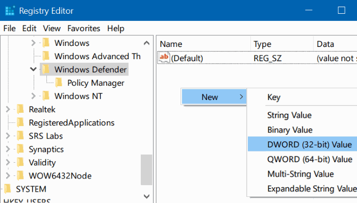 Tìm kiếm DWORD DisableAntiSpyware