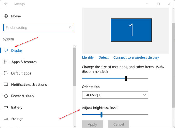 Thay đổi độ sáng màn hình tại mục Adjust screen brightness