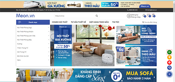 Giao diện website công ty TNHH Nội thất Meon