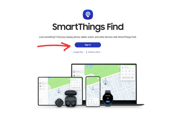 Đăng nhập tài khoản Samsung vào smartthingsfind.samsung.com 