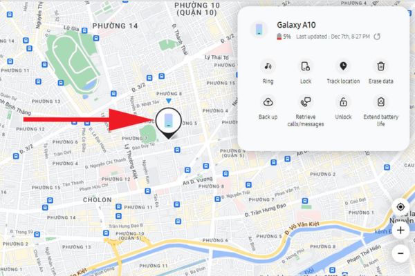 Vị trí điện thoại được hiển thị trên bản đồ