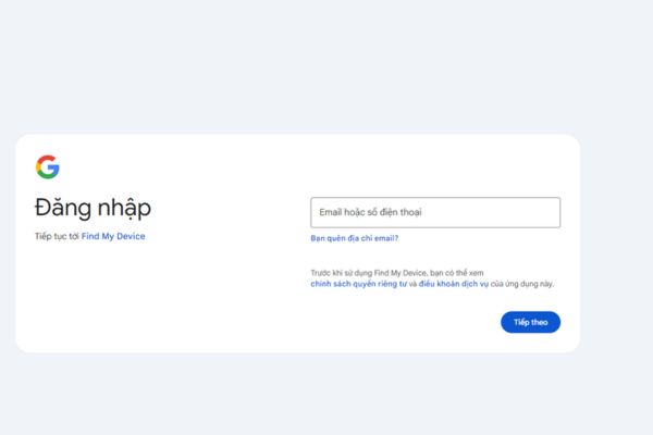 Đăng nhập Find My Device bằng tài khoản Gmail