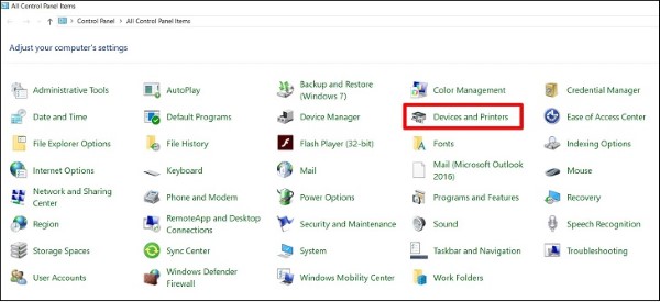 Chọn Printers and Devices hoặc Printers and Faxes