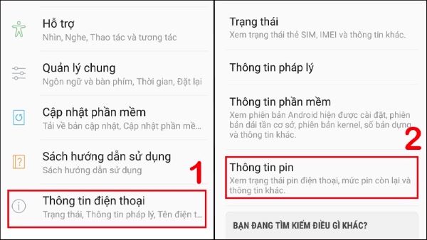 Kiểm tra độ chai pin Samsung qua Cài đặt