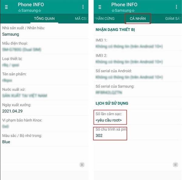 Kiểm tra tình trạng pin của điện thoại Samsung bằng phần mềm Phone Info