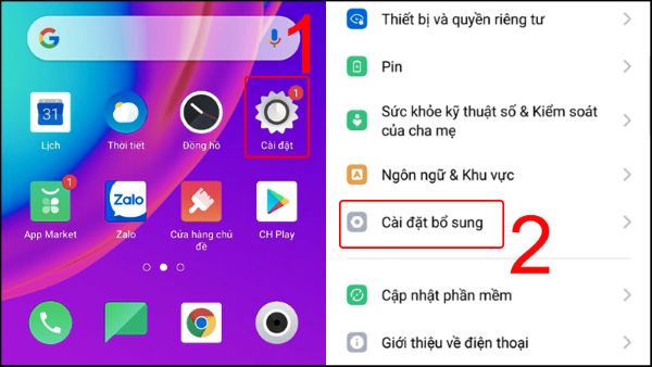 Chọn “Cài đặt bổ sung”