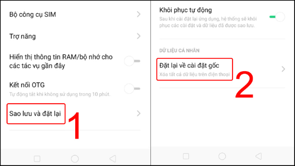 Chọn “Đặt lại về cài đặt gốc