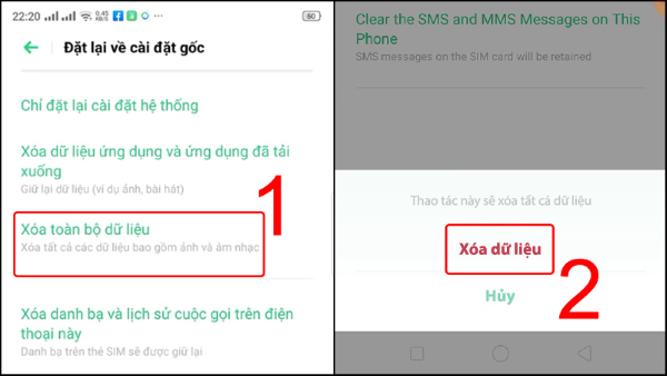 Chọn “Xóa mọi dữ liệu”