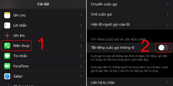Tắt trạng thái Tắt tiếng cuộc gọi không rõ
