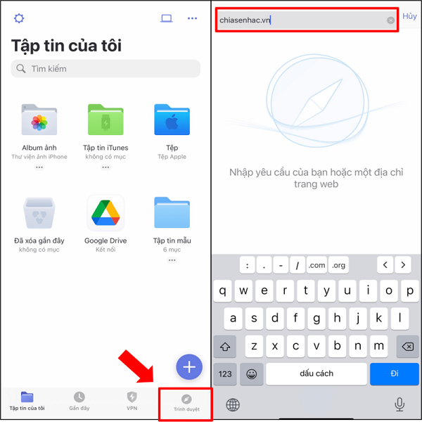 Mở trình duyệt tích hợp trong Documents, truy cập website nghe nhạc