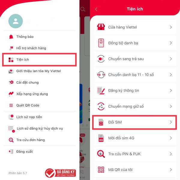 Mở mục Menu > chọn Tiện ích