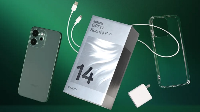 OPPO Reno14 F với mặt lưng giả kính cho hiệu ứng ánh sáng đẹp mắt