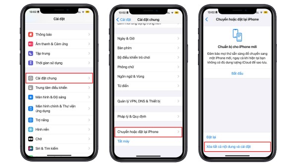 Chọn Xóa tất cả nội dung và cài đặt