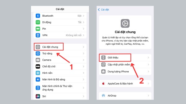 Mở Cài đặt chung → Giới thiệu