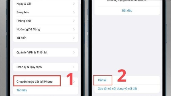 Chọn Chuyển hoặc đặt lại iPhone → Đặt lại