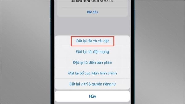 Chọn Đặt lại tất cả cài đặt