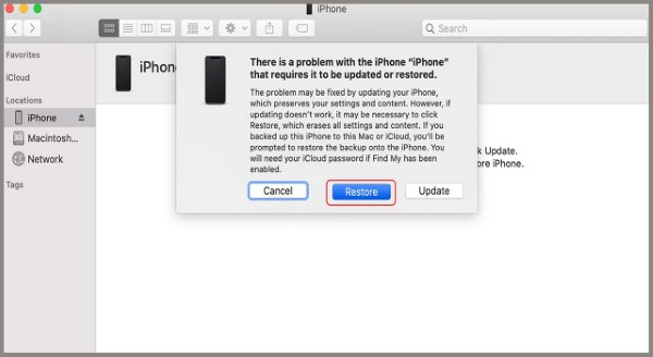Mở iTunes → chọn Restore