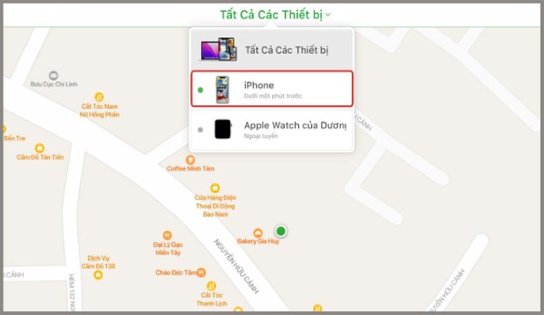 Chọn iPhone đang bị vô hiệu hóa