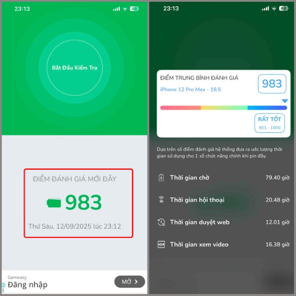Chọn mục Điểm đánh giá mới đây và xem phân tích 