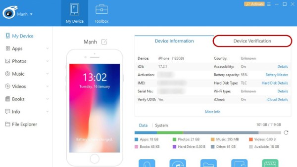 Chọn Device Verification