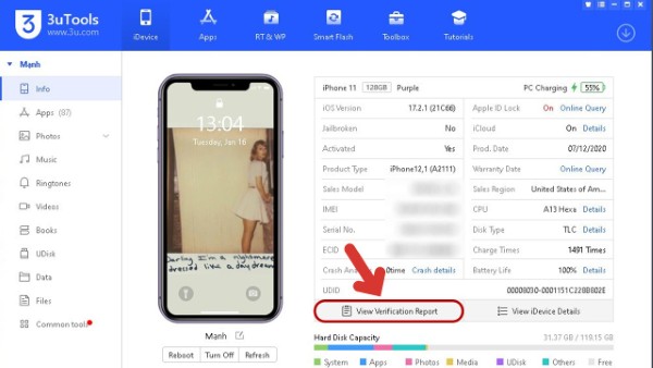 Chọn View Verification Report